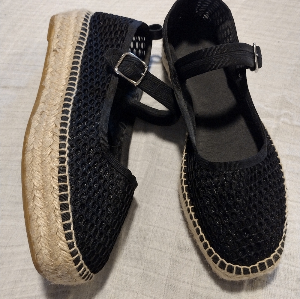 Maeve Black Mesh Espadrille Flats with Jute Sole - Picture 4 of 12